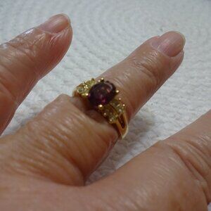 Vintage AMETHYST & CRYSTAL Gold Plate Ring Size 8 #898C